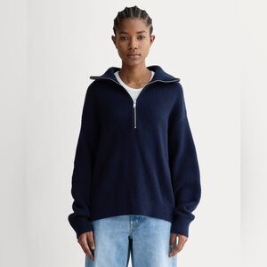 THE HALF-ZIP IN EVERYDAY COTTON in NAVY, SIZE XS